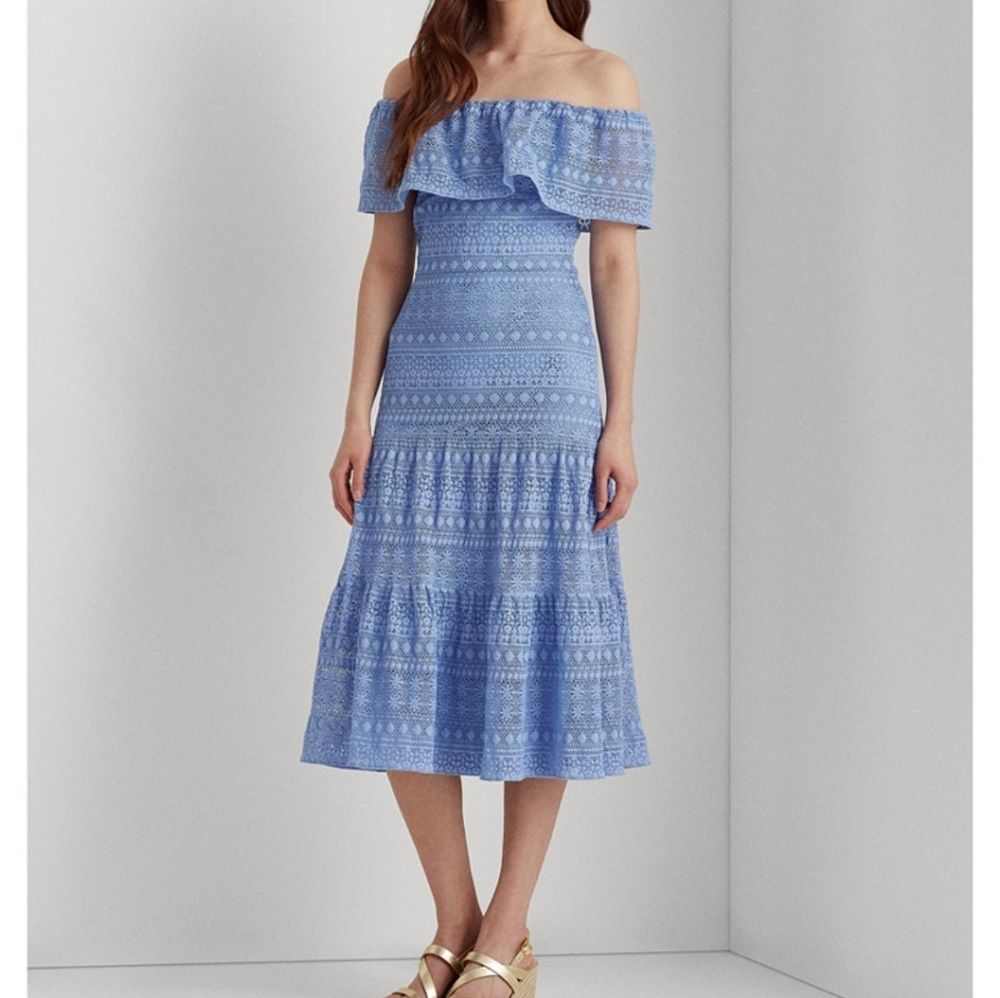 Lauren Ralph Lauren Lace Off-the-Shoulder Dress, Size 6
